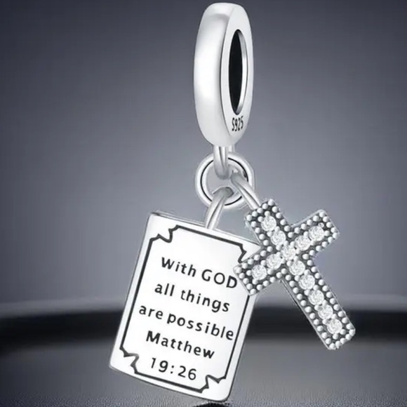 New 925 Sterling Silver Cross & Bible Verse Charm‎ Pendant - Picture 1 of 5